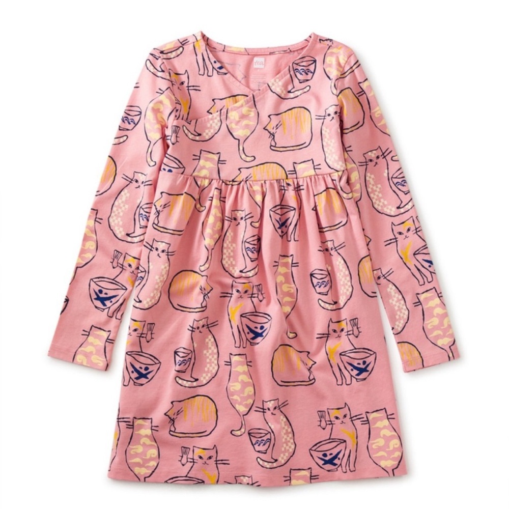 Tea Collection Pink Cat Wrap Dress
